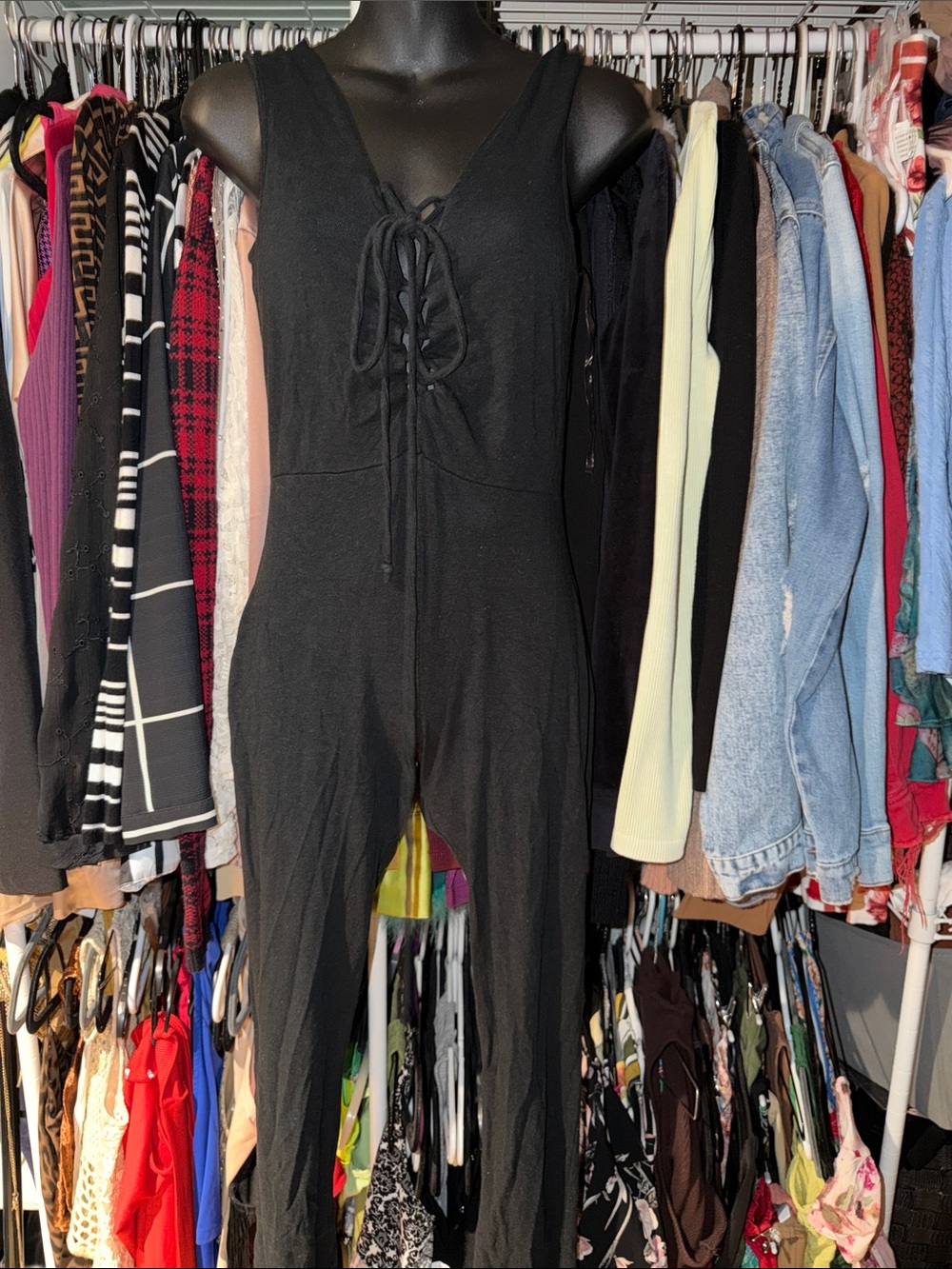 Heart & Hips Black Lace-Up V-Neck Jumpsuit